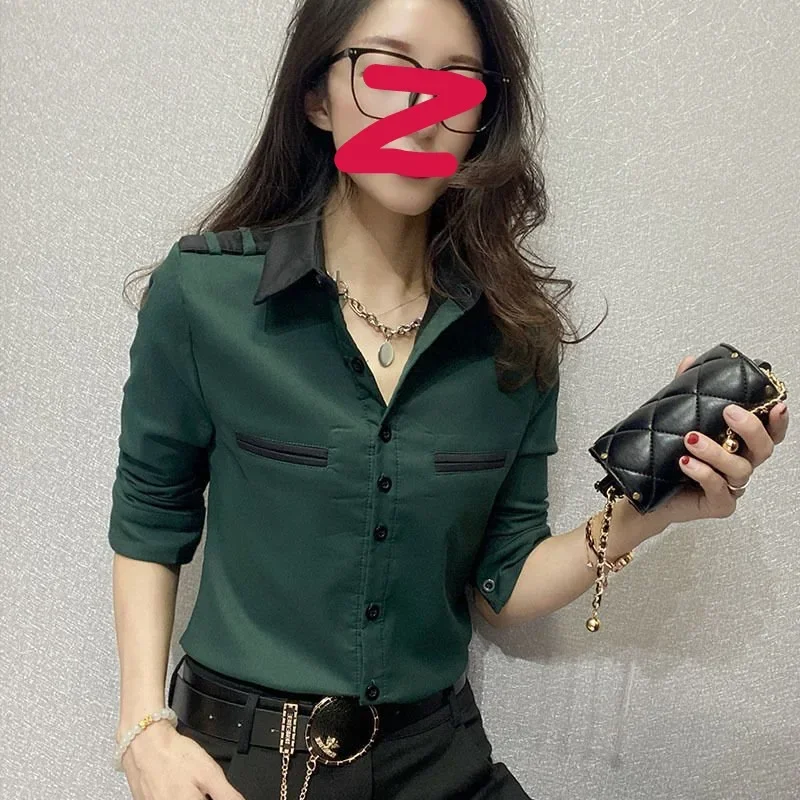 Spring Summer Korean Fashion Patchwork Elegant Shirt Female Long Sleeve Slim Blouse Top Women All-match Bottomiong Cardigans