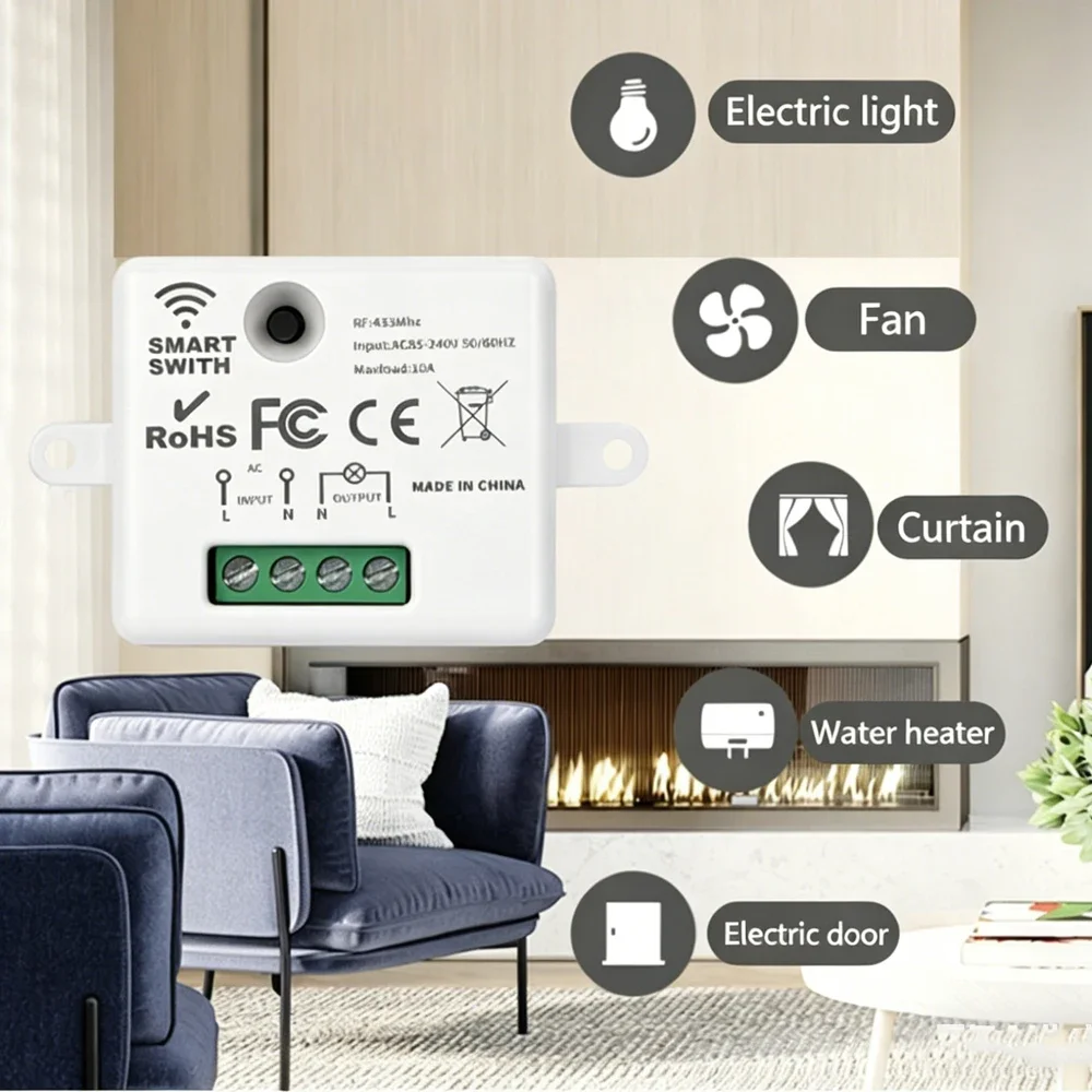 KEBIDUMEI WiFi RF433Mhz Smart Light Switch DC12V AC85-240V Dry Contact Relay Wireless Push Button Wall Switch for Light/Lamp/LED