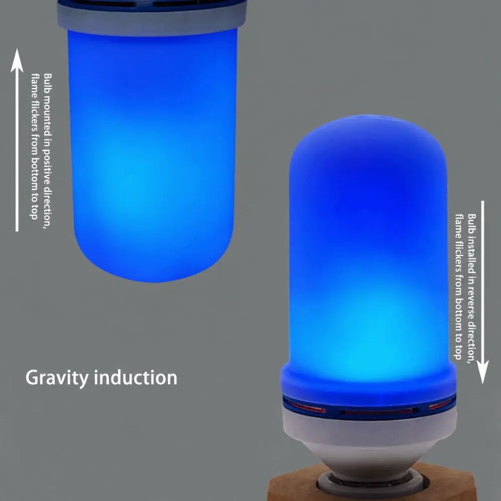 2 Pack E27 Base Flame Effect Light Bulb 4 Modes 3W LED Flame Light Bulb Blue Light Upside Down Effect Decoration Light Bulb