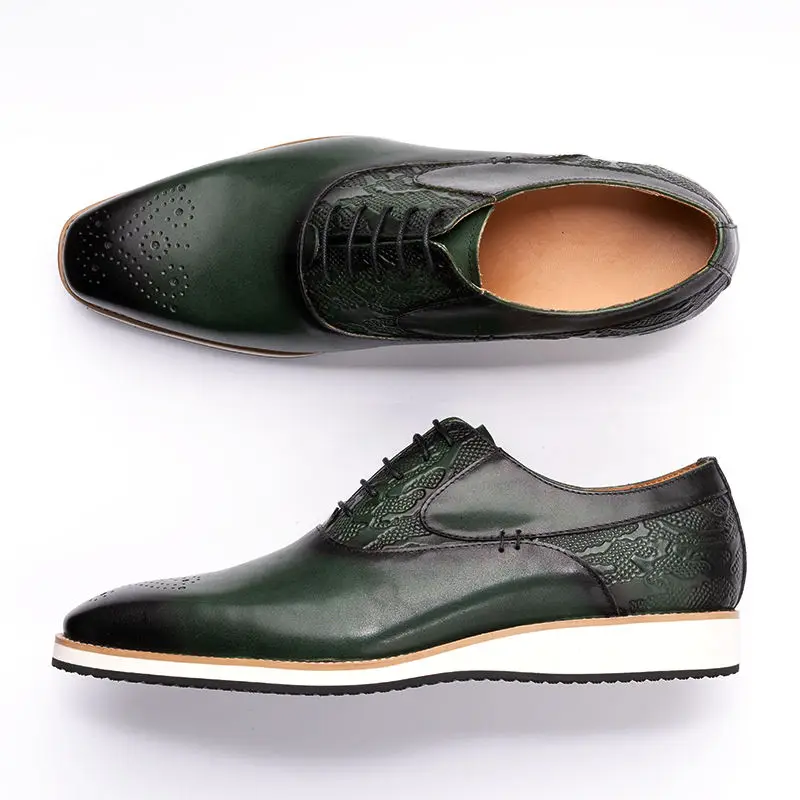 2023 New Design Casual Mens Business Formal Shoes For Men Dress Green Genuine Leather Sneaker Shoes Geen Black