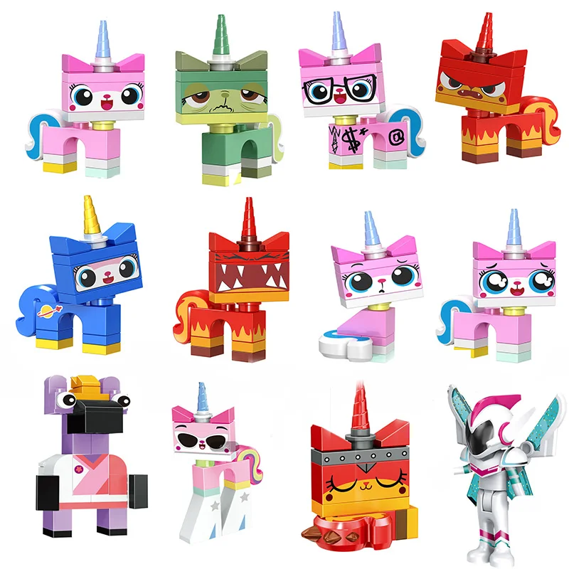 Anime Movie Cartoon Character Building Blocks Unikitty Cat Question Angry Kitty Cute Mini Action Doll Model Assembly Toy Gifts