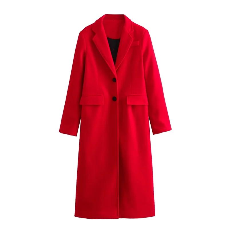 TRAF Women\'s Coats Red Long Coat Women Autumn Elegant Coats Woman Winter 2024 Button Warm Overcoat Female New In Outerwears