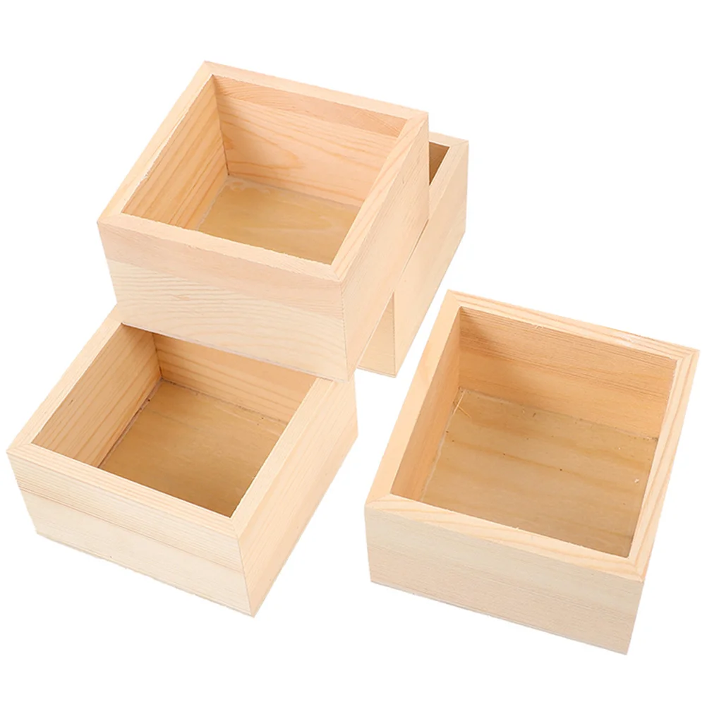 

4 Pcs Wooden Storage Boxes Crates Decor Desktop Organizer Craft Unfinished Wood Crate Jewelries Gifts