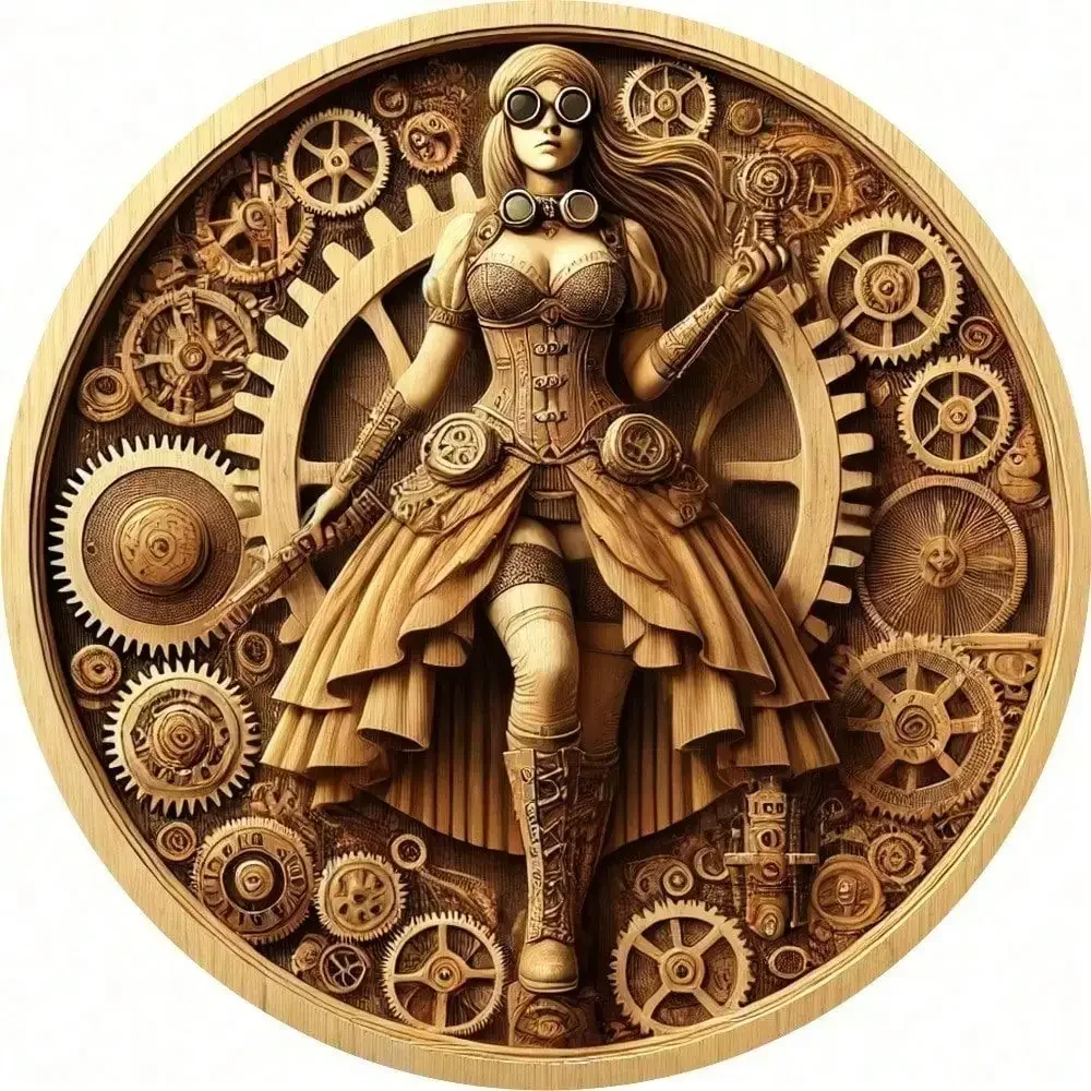 CIFbuy Vintage Steampunk Metal Sign 7.8 Inch Round Industrial Gears Woman Decor for Home Bar Porch
