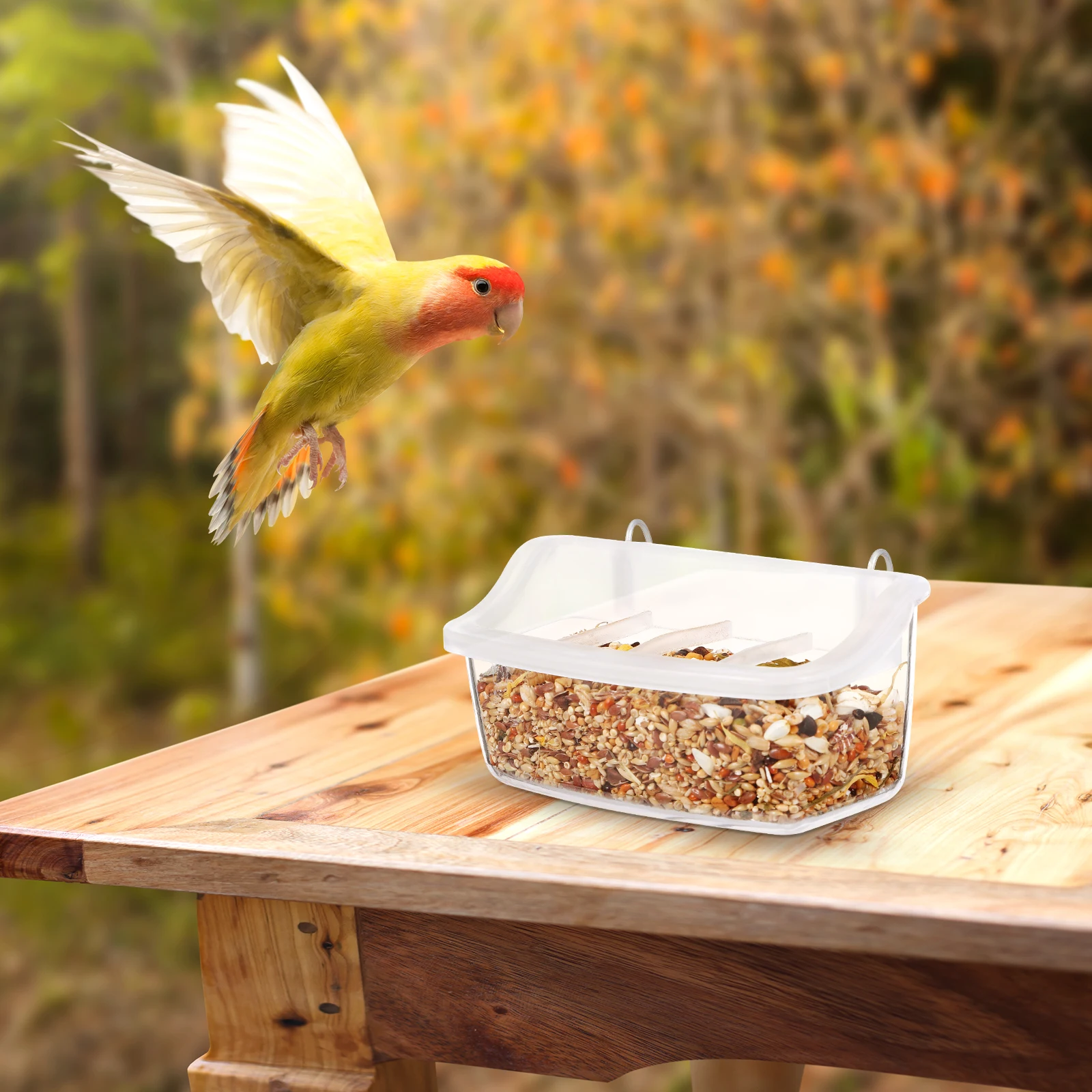 

2pcs Outdoor Parrot Feeder Plastic Bird Feeders Transparent Detachable Easy Durable Cage Suitable Pet Birds Pigeons