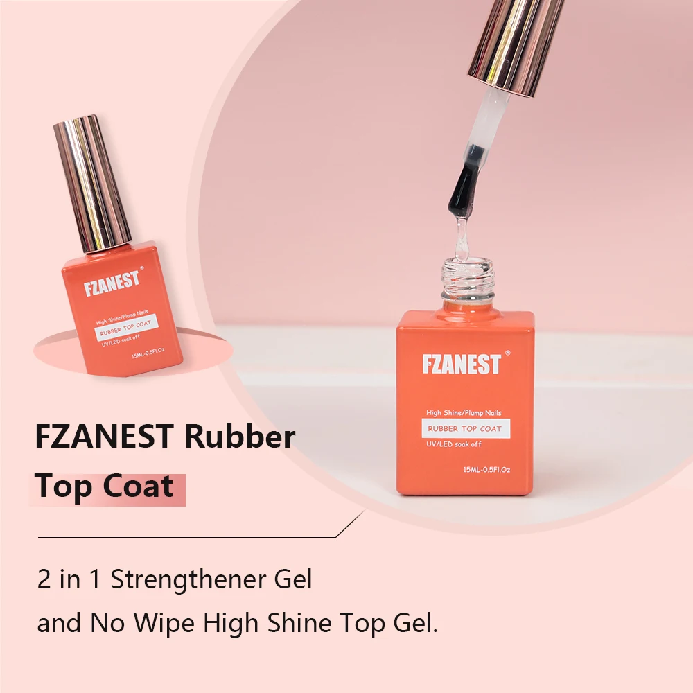 FZANEST Rubber Top Coat nail Supplies Press on Nails Gel Nail Base no Wipe Top and Base Coat Gel Nail Gel Polish