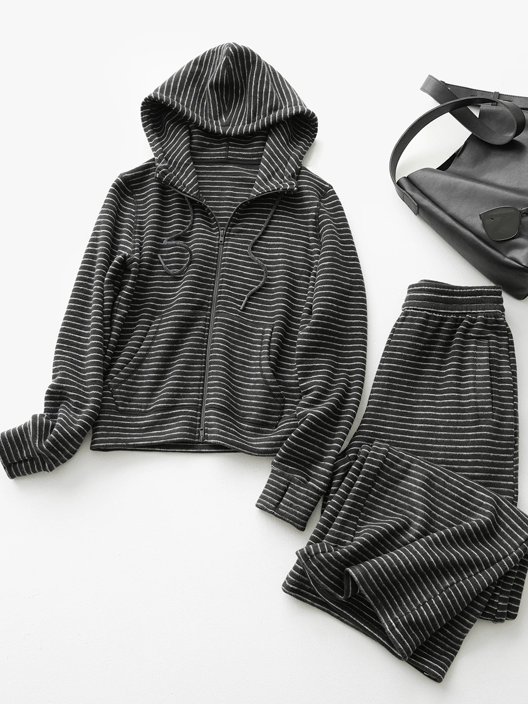 

Женские повседневные брюки прямого кроя, полосатая куртка с капюшоном, теплосберегающая, осенняя, модная, на молнии, с длинными рукавами