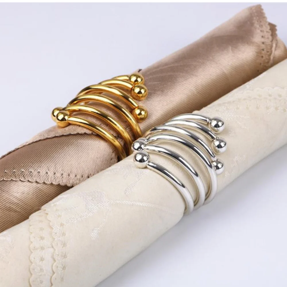 Wholesale Double Bead Napkin Ring Western Food Napkins Rings Gold Silver Hotel Home Table Trinkets Towel Holder Buckle Decor