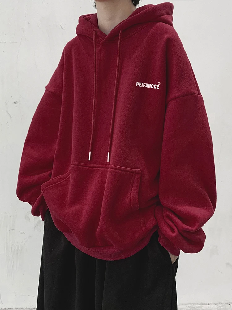 

Красная толстовка с капюшоном мужская осенне-зимняя повседневная свободного кроя спортивная одежда из плотного износостойкого материала с принтом