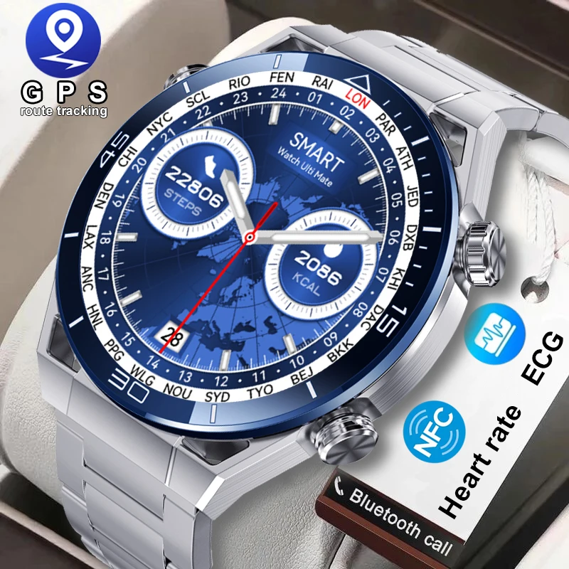 Reloj inteligente NFC ECG + PPG para hombre, pulsera con Bluetooth, llamadas, GPS, rastreador de movimiento, novedad de 2024