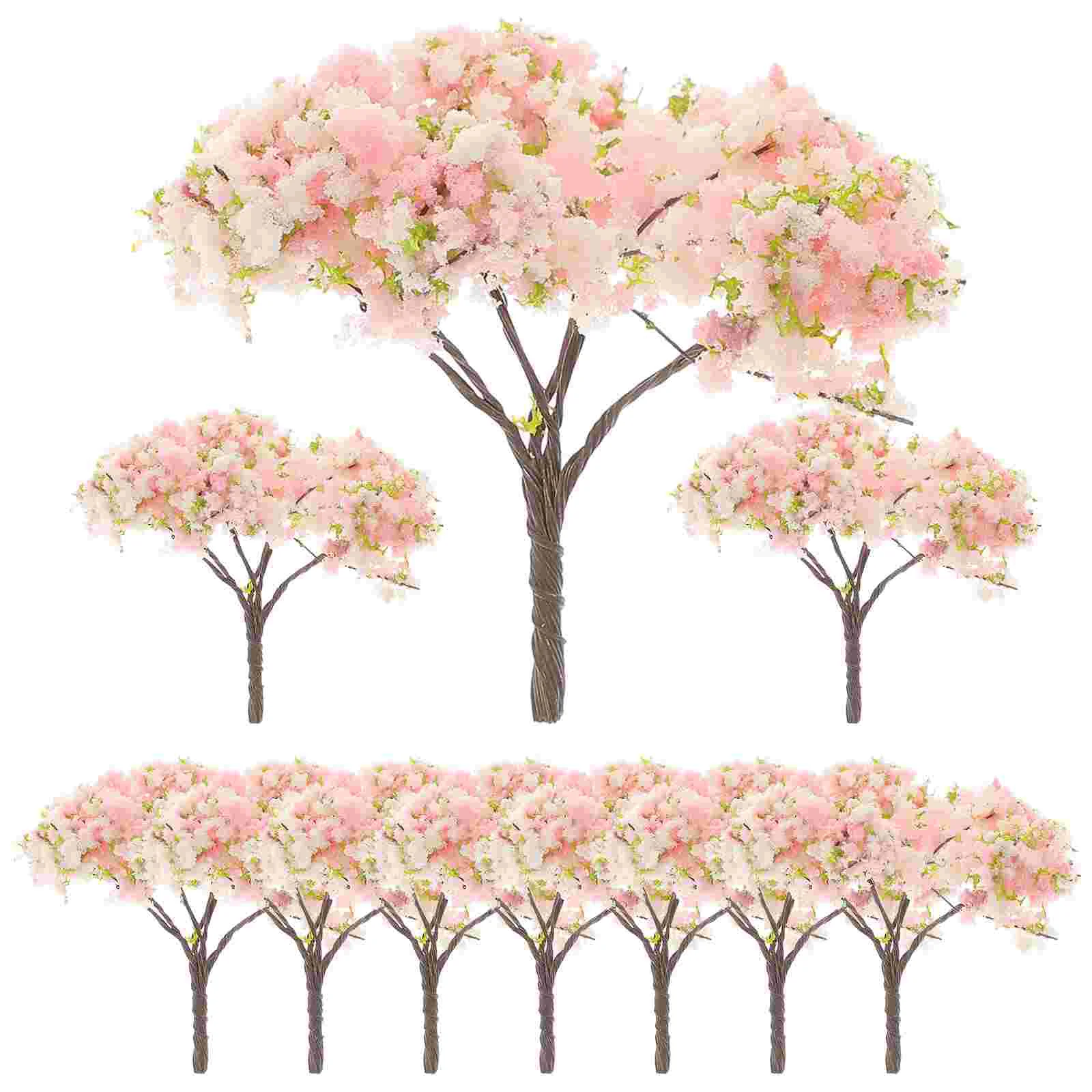 

10 Pcs Artificial Architectural Tree Model Dollhouse Accessories Cherry Blossom Prop Abs