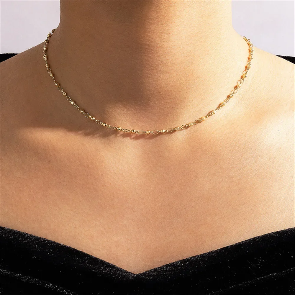 2022 Vintage Boho Gold-plate Geometric Beads Simple Chain Necklace For Women New Fashion Collar Girl‘s Jewelry Party Gift