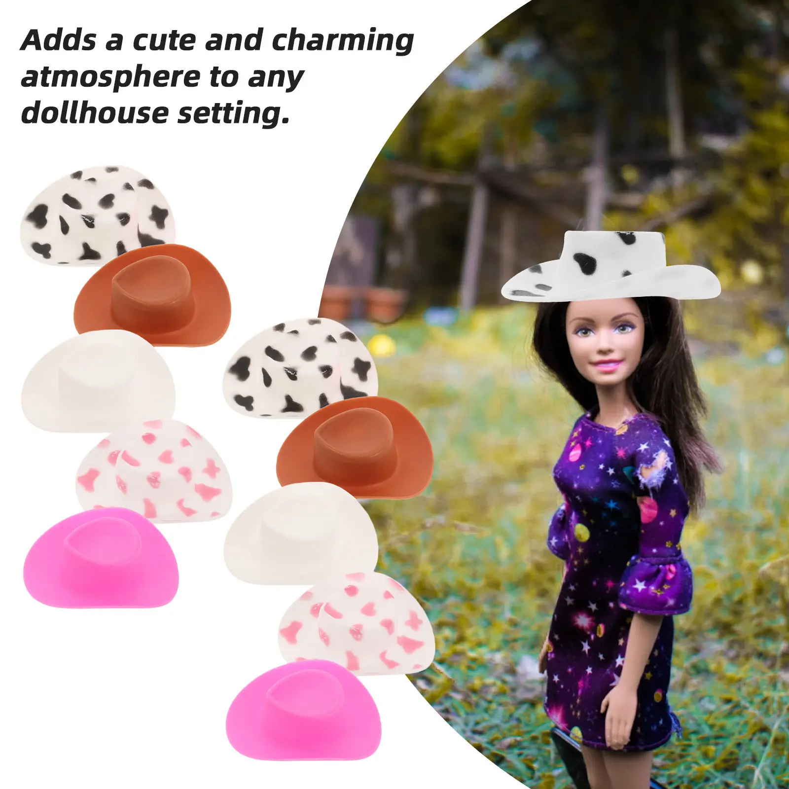 10Pcs Tiny Cowboy Hats Mini Western Style Plastic Craft Hats for Cupcake Toppers Party Decorations Dollhouse Accessories Crafts