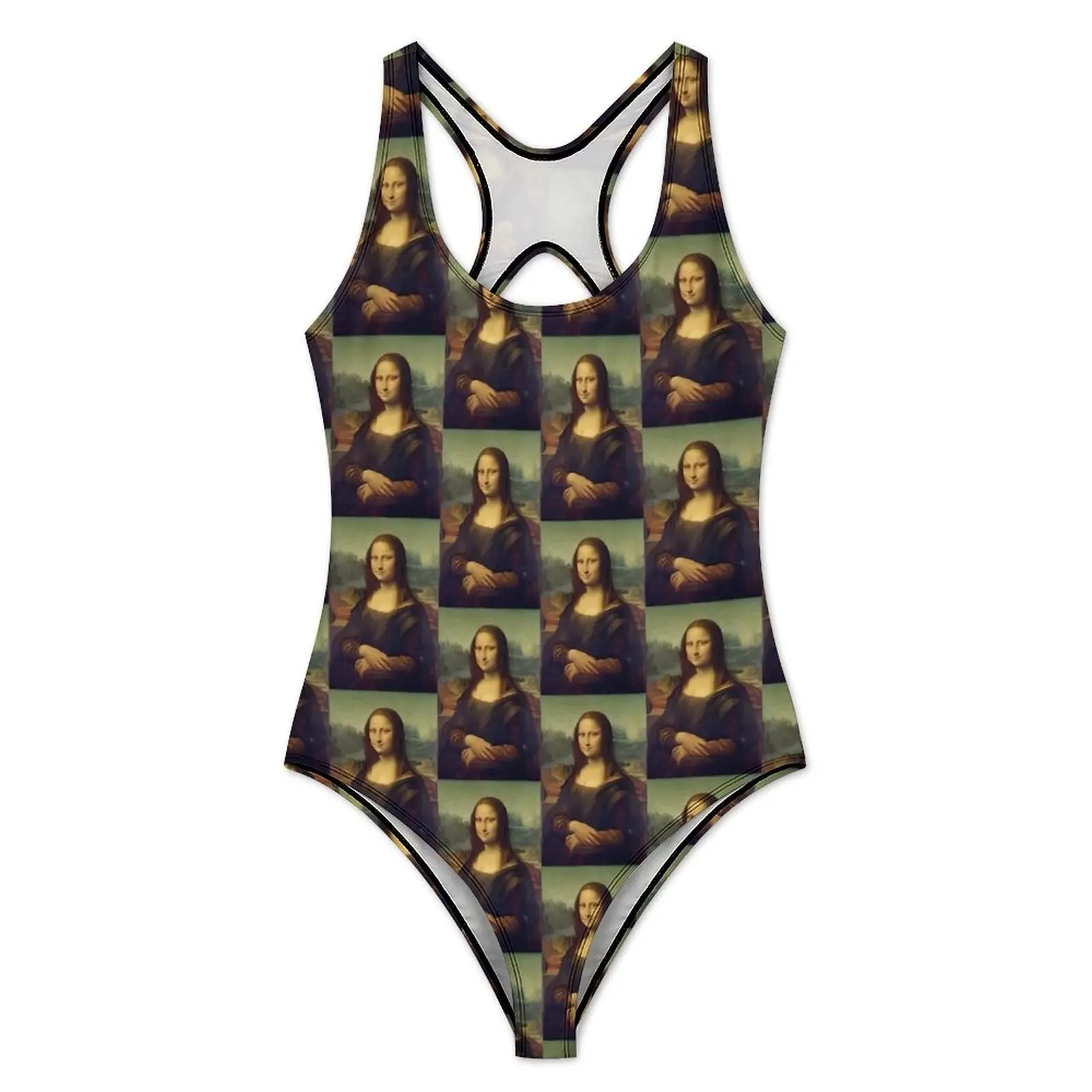 Mona Lisa Swimsuit Famous Painting Swimwear One Piece Holiday Design Bodysuit High Cut Monokini Ladies Push Up Sexy Beach Wear