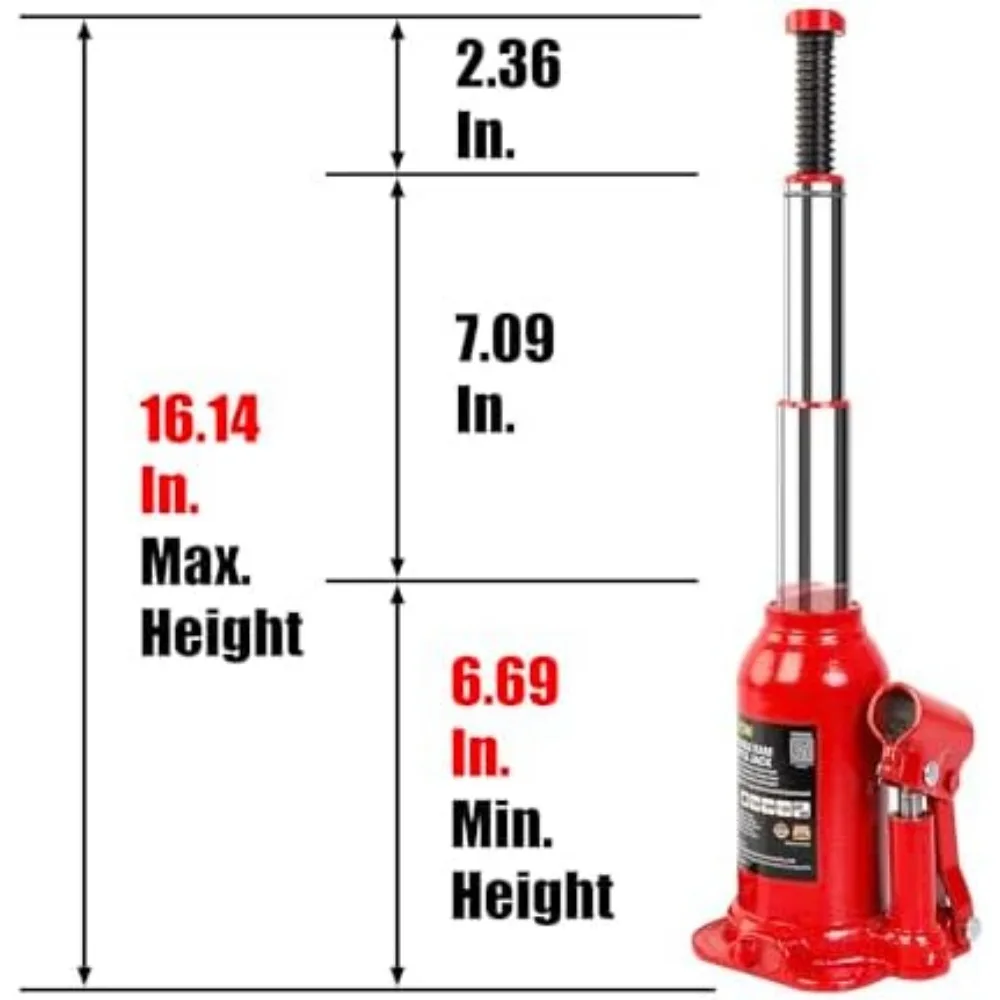 مقبس زجاجة رام مزدوج 4 طن لرفع السيارات والشاحنات، سعة 8000 رطل مع برغي تمديد #2