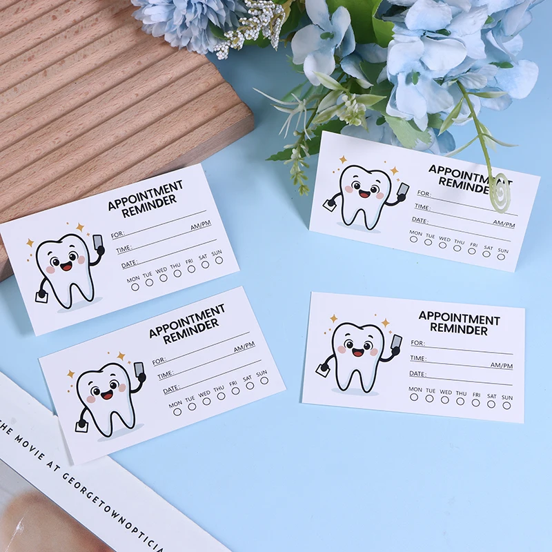 100pcs Cute Tooth Design Dental Appointment Reminder Cards Professional Patient Notification Cards With Checkboxes Time & Date