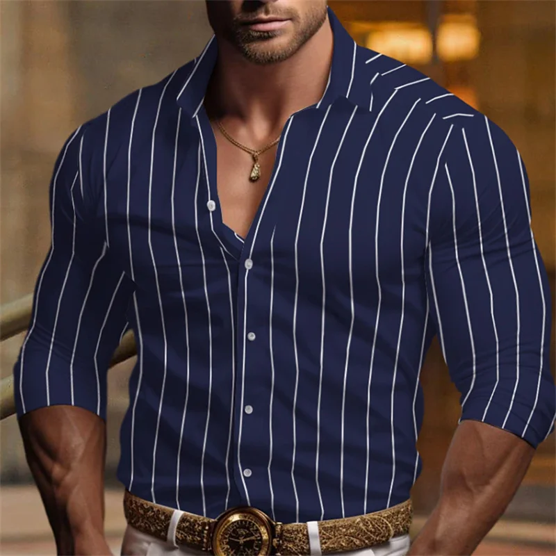 Camisas confortáveis masculinas com botões, camisas casuais, mangas compridas estampadas, todos os dias, na moda, verão