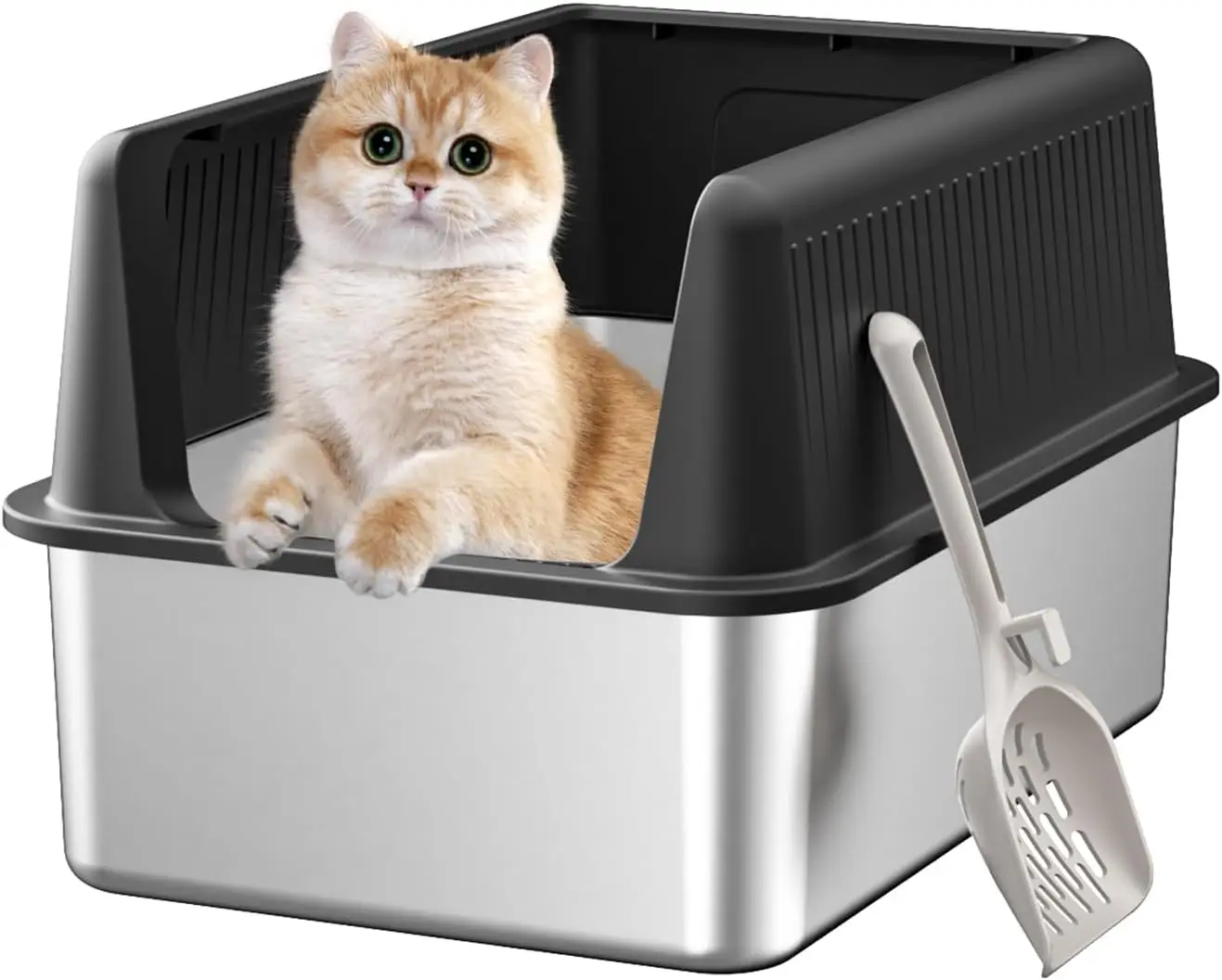 

Stainless Steel Cat Litter Box with Lid,XL,19.7” L x 13.8” W x 11.8”H Deep,Large Metal Litter Box with High Side,for