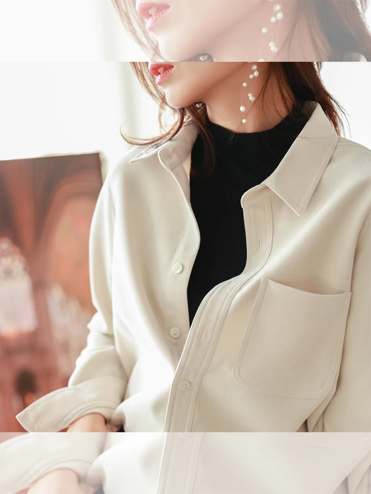 

Women's Corduroy Shirt Long Sleeve Inner Wear Base Layer Spring Autumn Winter Collar Button up Korean Style Commute Fashion