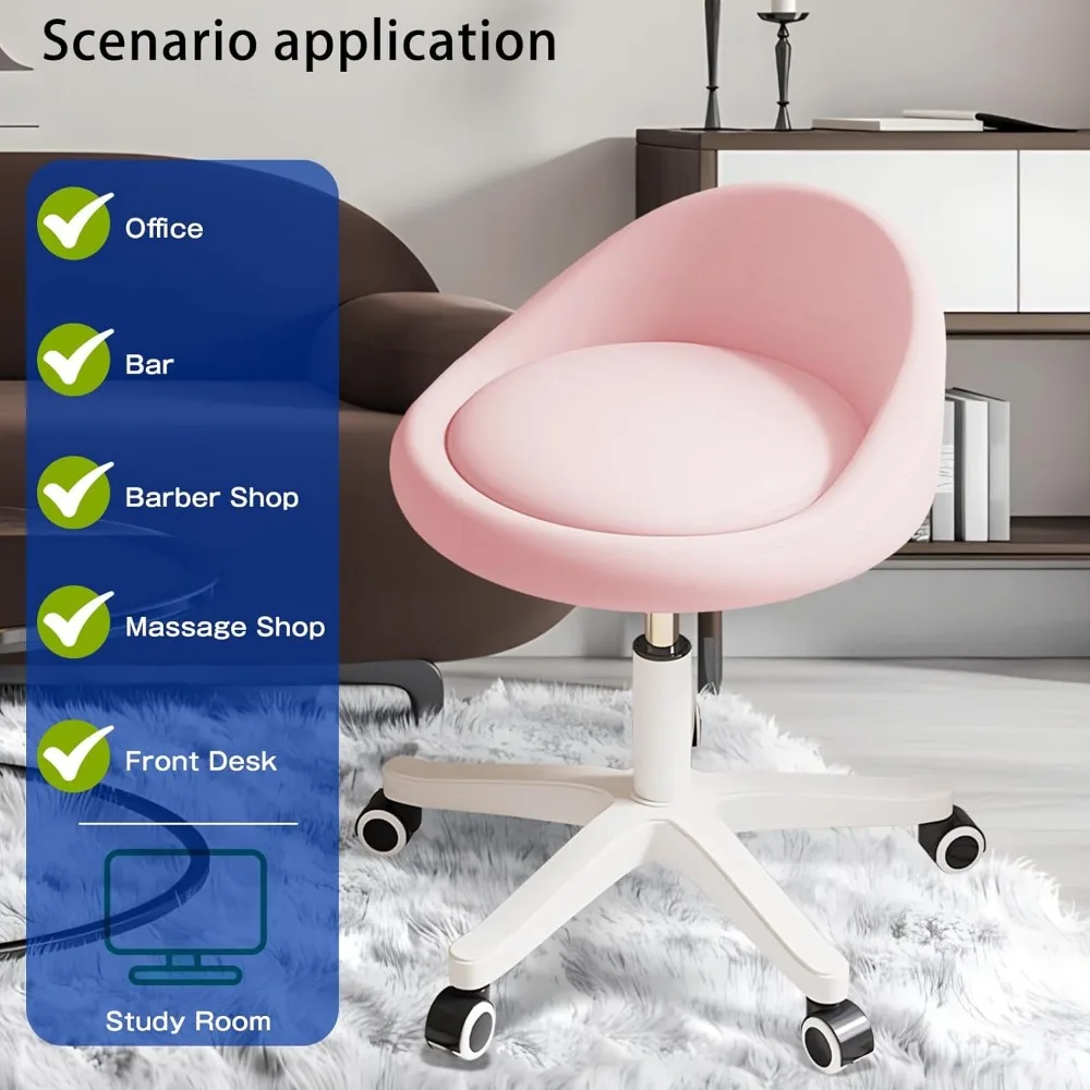 Adjustable Ergonomic Swivel Stool Set of 4 - Padded PU Leather, Quiet Wheels, Ideal for Salon and Office Use