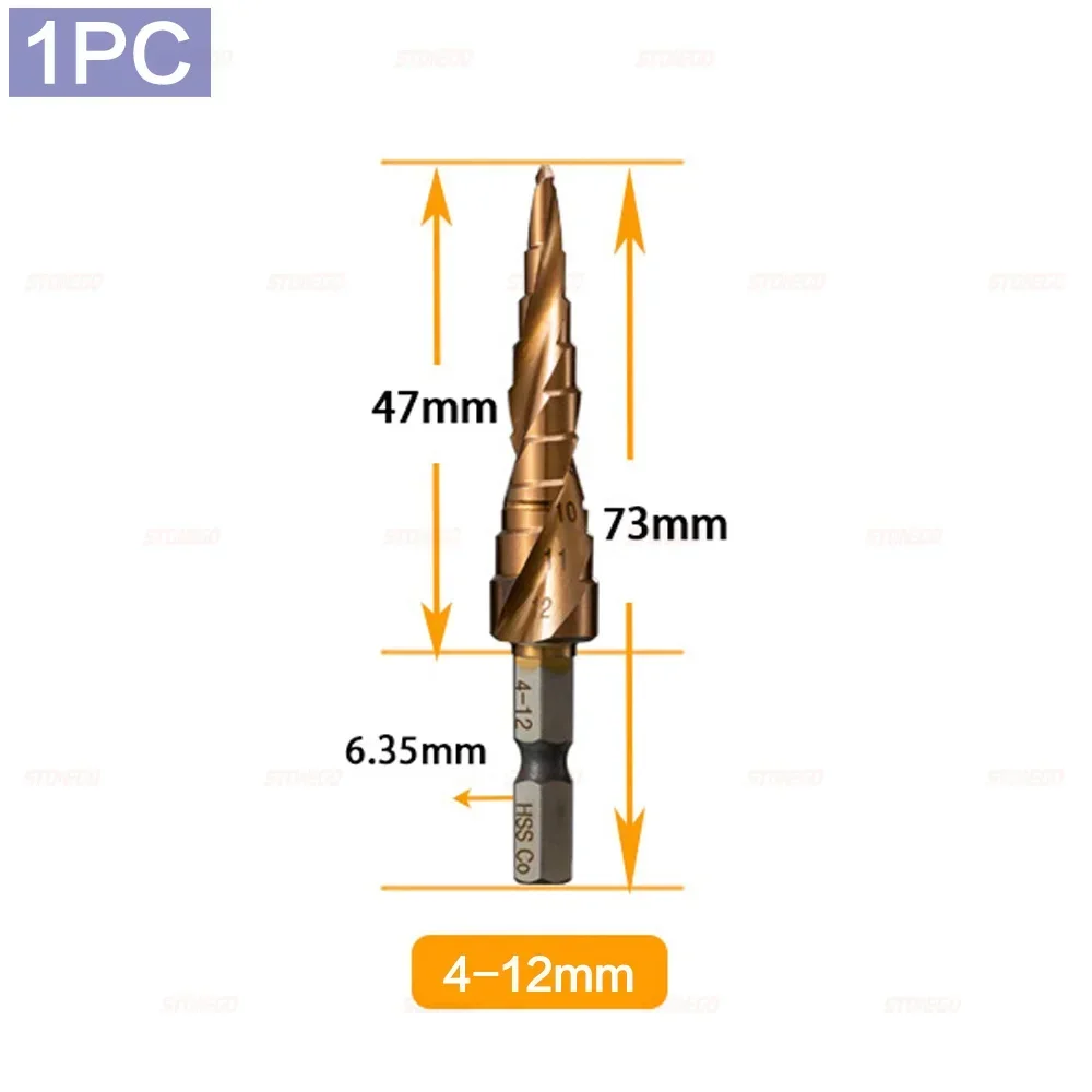 STONEGO HSS M35 Cobalt Step Drill HSS CO High Speed Steel Taper Hexagon Shank 4-12mm/4-20mm/5-21mm/5-27mm/4-32mm