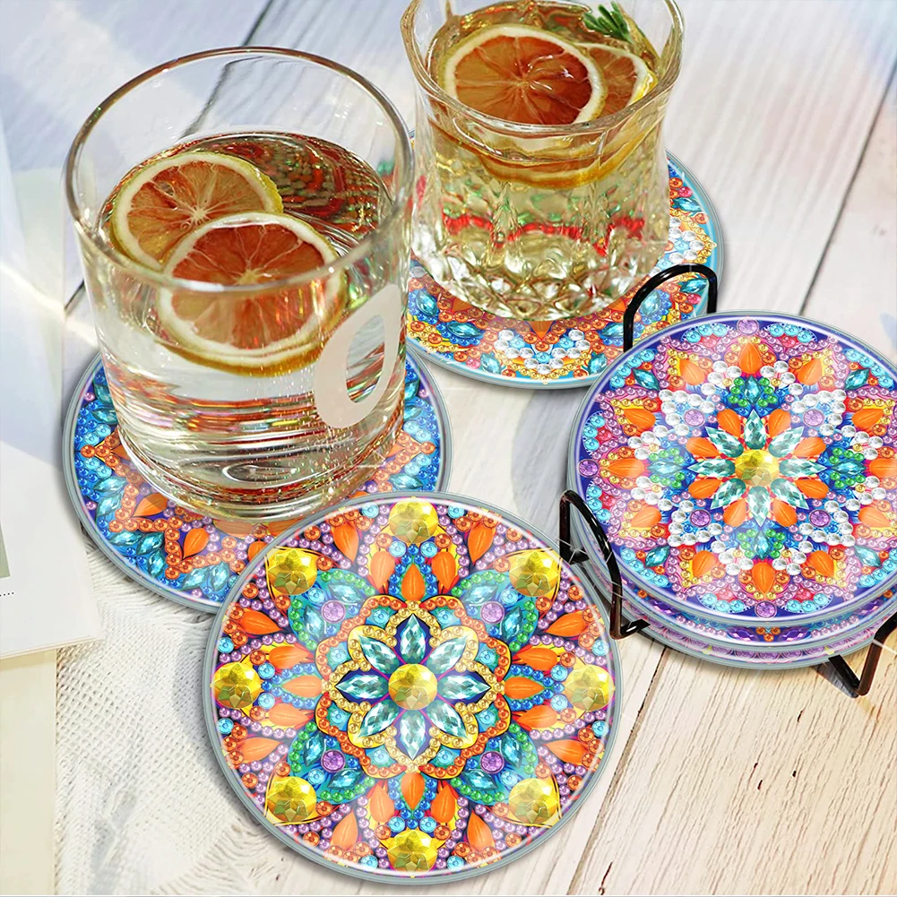 

6pcs Diamond Painting Coasters Kit Classic Mandala DIY Diamond Painting Kits Modern Animal Cartoon Waterproof Holiday Christmas
