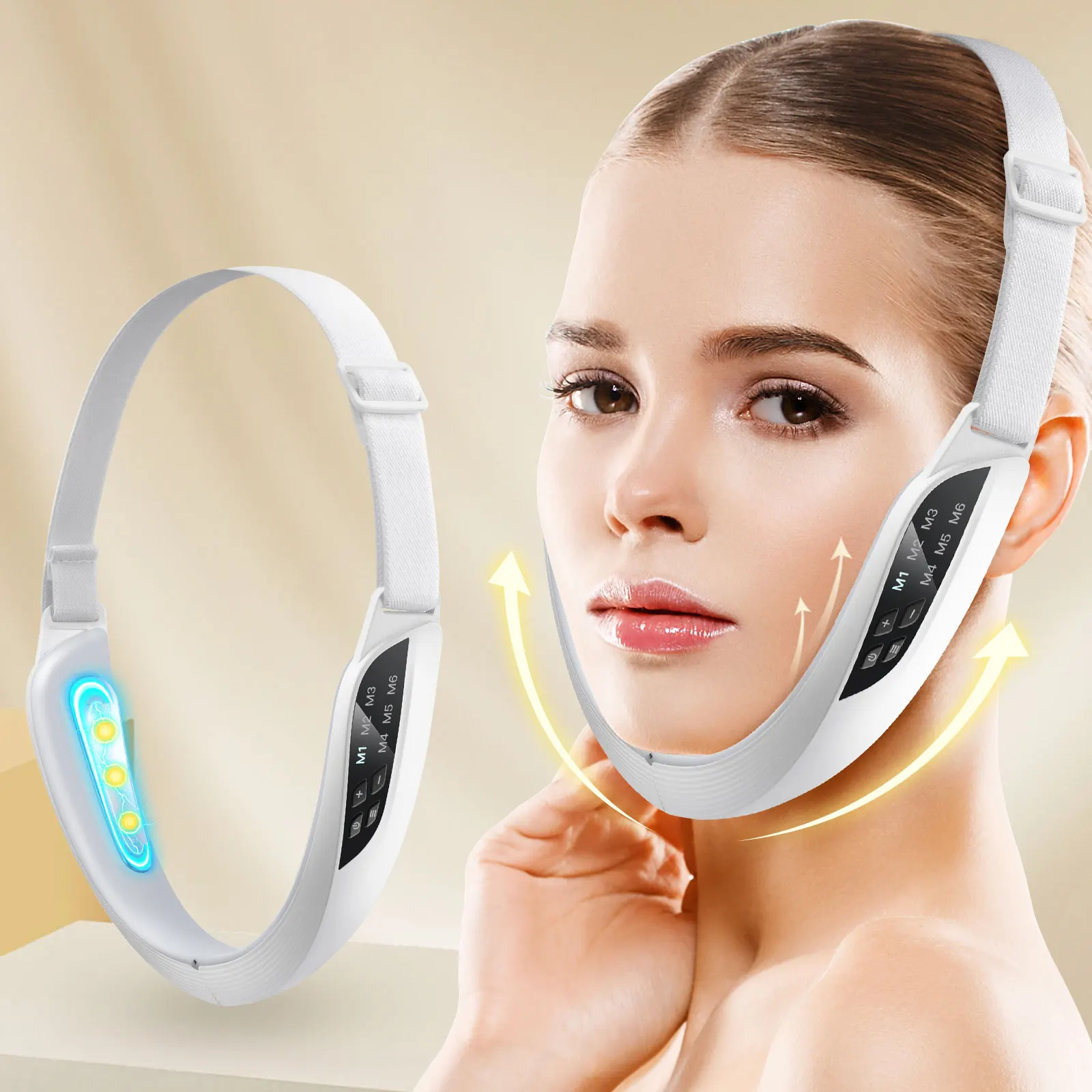 ไฟฟ้า V-face Face Lift อุปกรณ์ LED Photon Therapy Microcurrent กระชับผิว Double Chin Remover EMS Face Slimming Massager