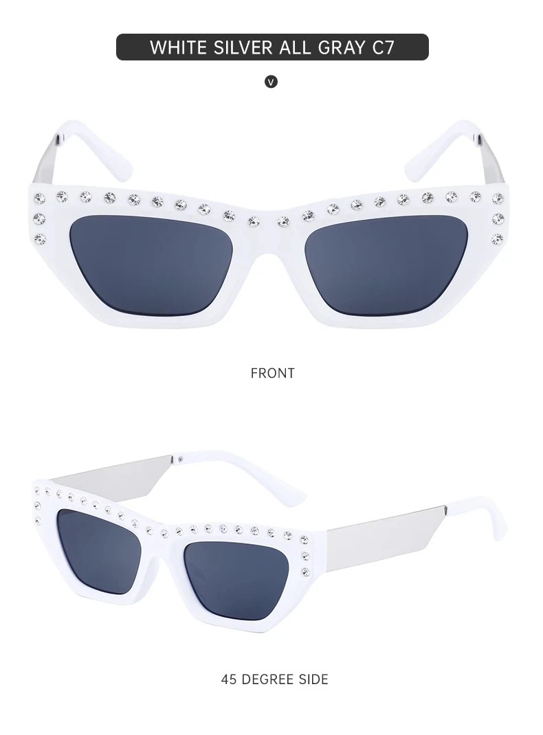 Katzenaugen-Rechteck-Sonnenbrille für Damen 2026 Luxusmarke Punk Kleiner Rahmen Strass-Sonnenbrille für Damen Mode Outdoor-Brillen – Detail 16