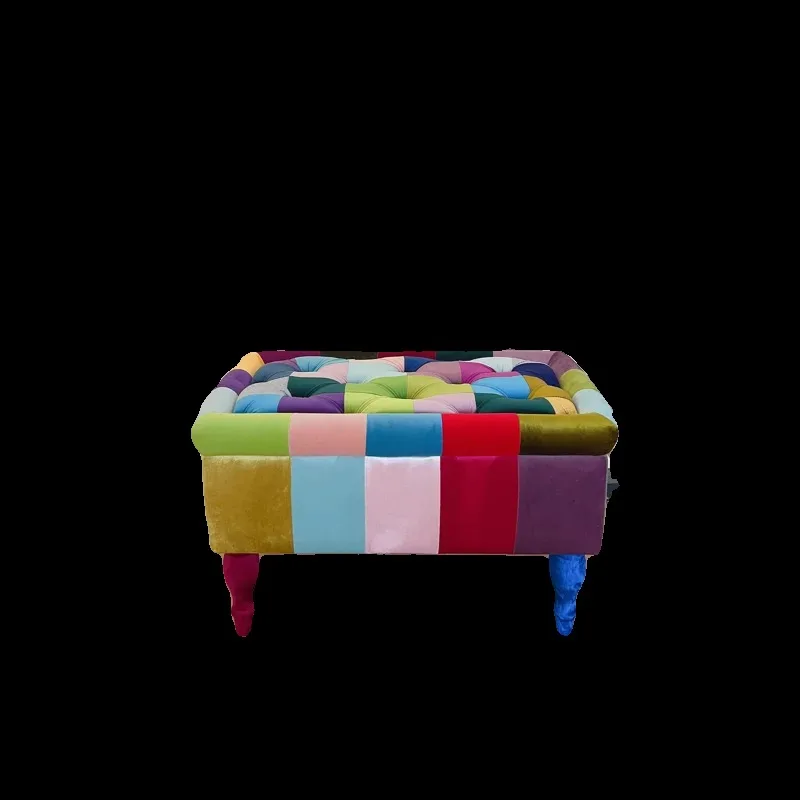 

European modern simple embroidery splicing footstool, living room shoe changing stool, sofa stool pedal