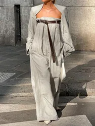 Onecozyday-mono elegante para mujer, traje holgado de pierna ancha y manga larga, abrigo chal, conjunto de ropa de calle informal, Color sólido, 2024