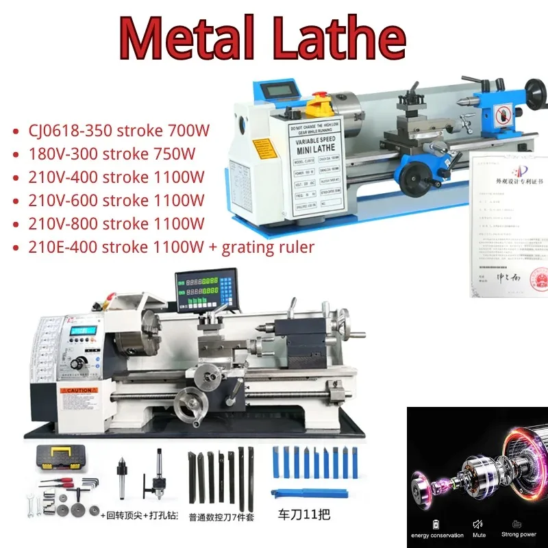 LY WM210 Semi-Automatic Metal Small Lathe Length 300-800mm Automatic Tapping Chuck Lathe Machine Tool Travel 1100W