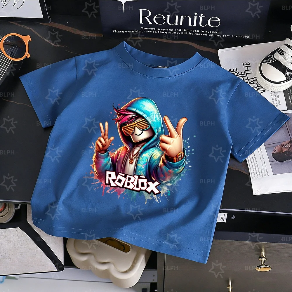 Camiseta Infantil Colorida com Personagem Roblox e Design de Controle de Jogo, Perfeita para Jovens Gamers