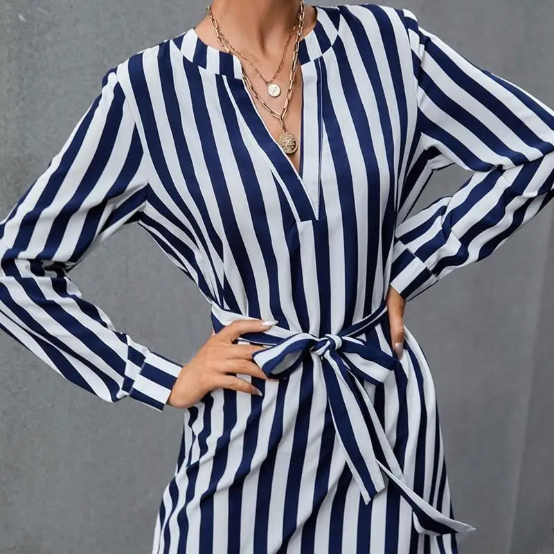 l38e-women-long-sleeve-sexy-v-neck-striped-print-loose-a-line-mini-dress-with-belt