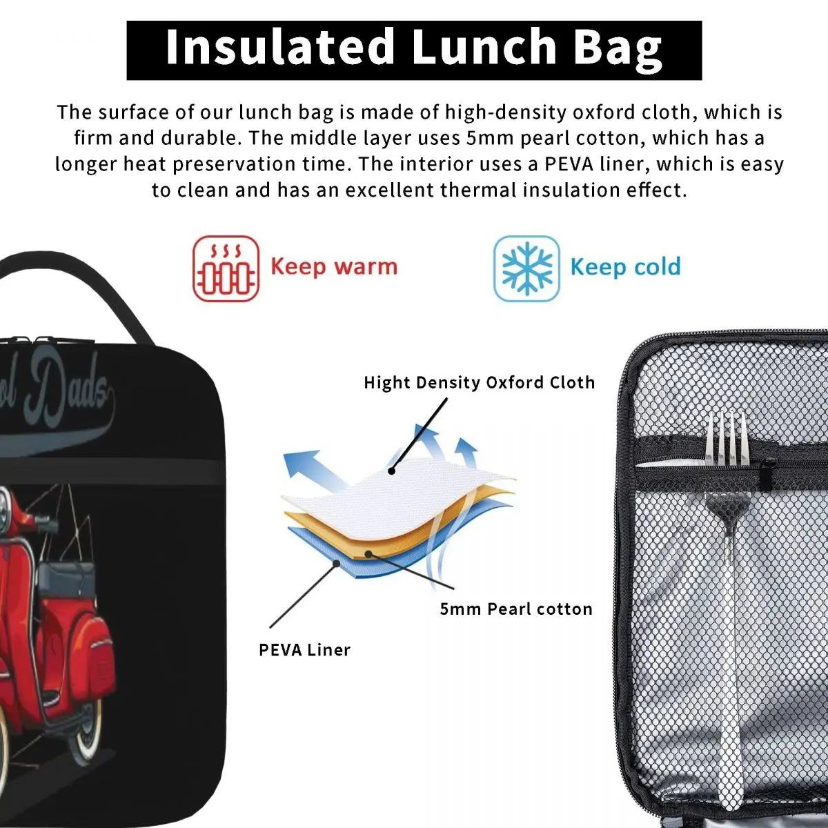 Cool papà Ride Vespa Lunch Tote Lunchbox Thermo Container School Lunch Bag