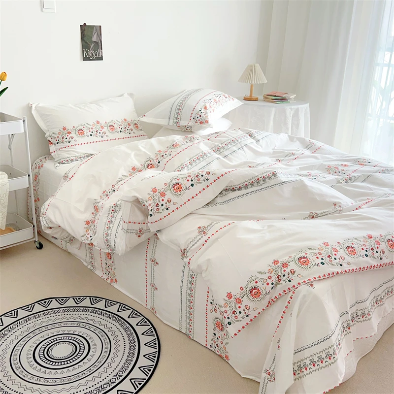 

Bed Duvet Flat 4-Piece Cover Nordic Set Bedding Modern Soft Pillowcase Cotton Breathable 3-Piece Hotel Sheet Fitted Comfortable