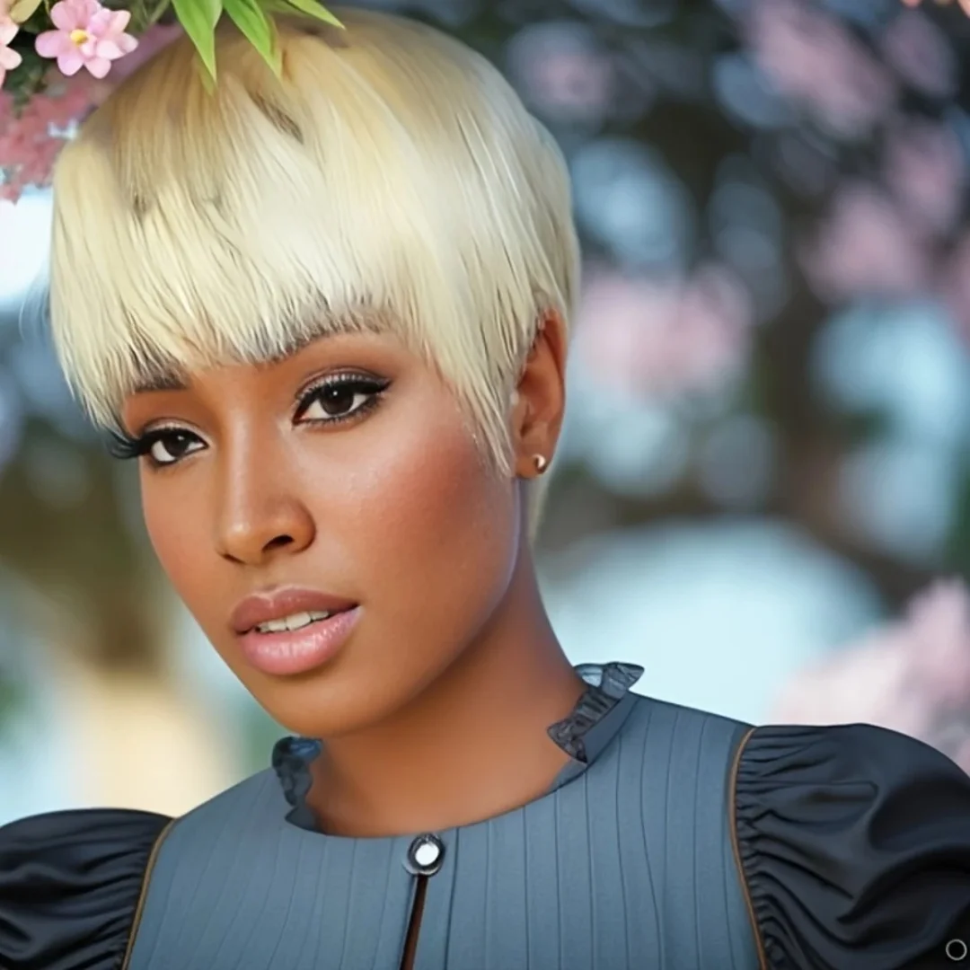 

613 Blonde Color Remy Hair Wig Full Machine Made Human Hair Wigs 180% Density Short Straight Pixie Cut Wig Daily High Quality