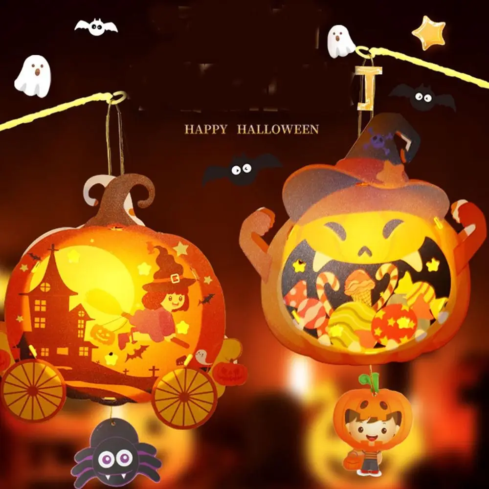 LED Light Halloween Lantern DIY Handmade Luminous Halloween Pumpkin Lantern Witch Pumpkin Ghost Festival Lantern Festival Decor