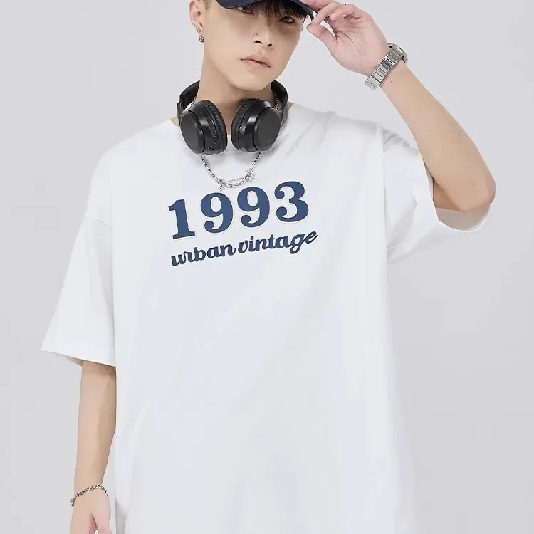 

Summer Korean Retro Pure Cotton Digital Printed T-shirt Short-sleeved Men's 2024 Y2K Sports Style Simple Couple Half-sleeved Y2K