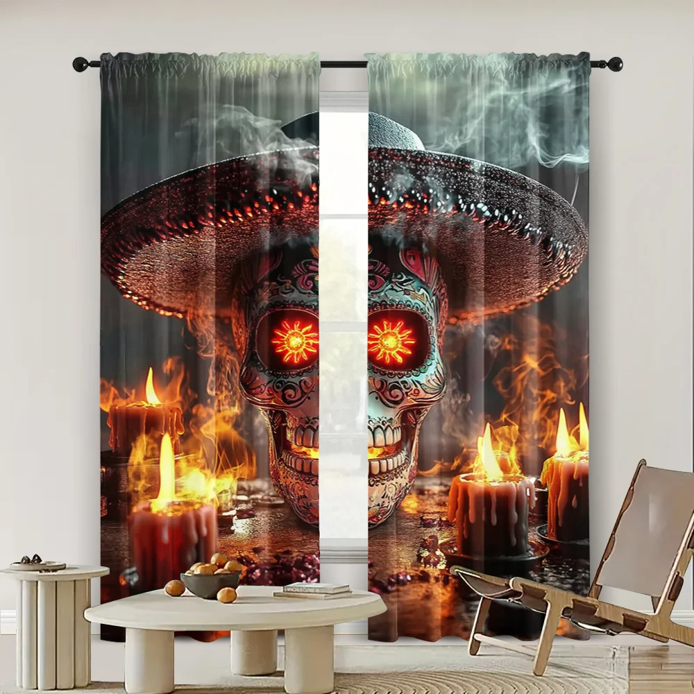 2pc,   Drapes curtainDay of the Dead Skull Fire Pit Blackout  Polyester Spring Party & Holiday Decor Applies to Apartment