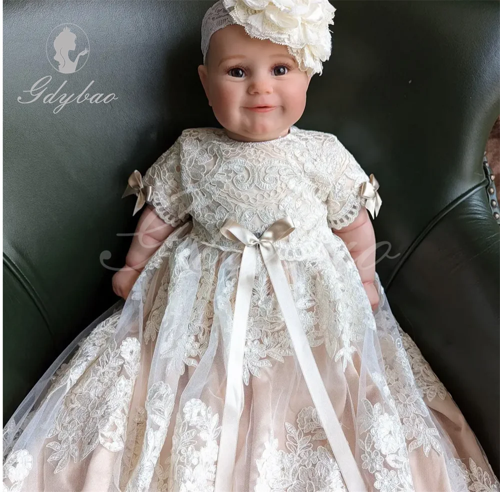 Vestido de Batismo Bebés, Princesa Beads, Roupa de Festa de Aniversário, Criança Renda, Vestido de Batismo, Infantil, Vintage, Feito