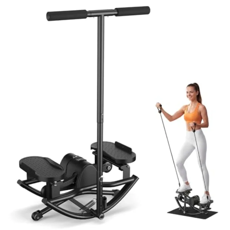 Rocking Steppers for Exercise at Home, Rocker Stepper Side to Side with Resistance Bands and Handlebar for Full Body Workout, L