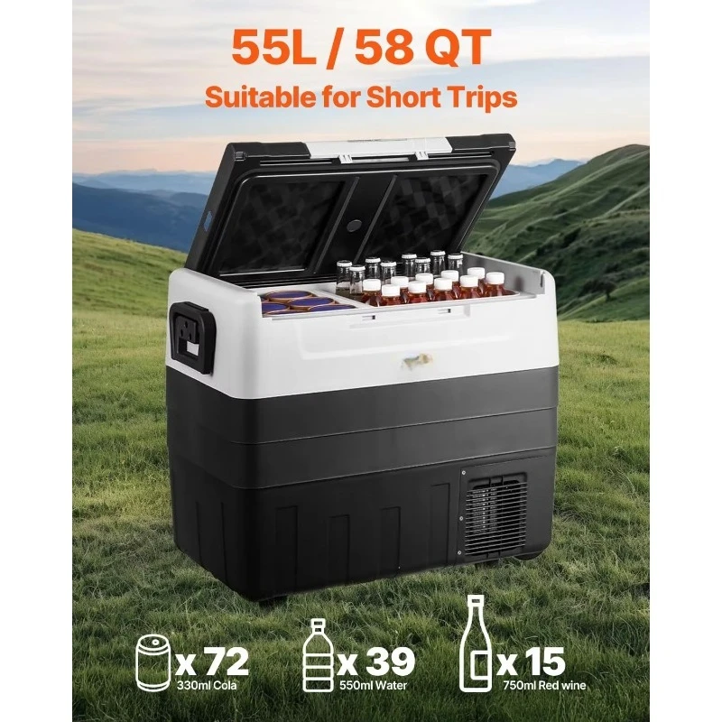 Portable car refrigerator freezer compressor 45.4 liters, dual zone, with cooling function, suitable for cars and homes