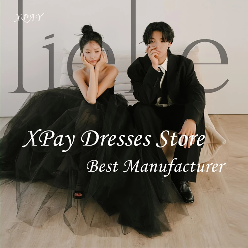 

XPAY Fairy Black Tulle Wedding Dresses Korea Photo shoot Sweetheart Puff Skirt Evening Gowns Corset Back Customized Party
