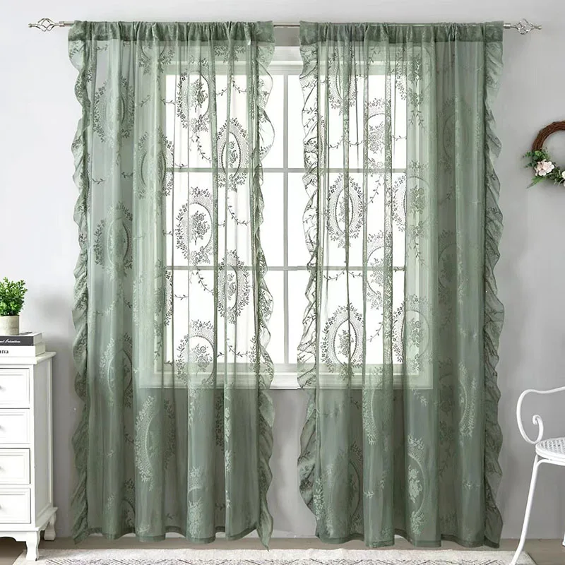 French Round Mirror Jacquard Semi-Shading Curtain Bedroom Lace Sheer Tulle Window Drapes Exquisite Party Banquet Home Decoration