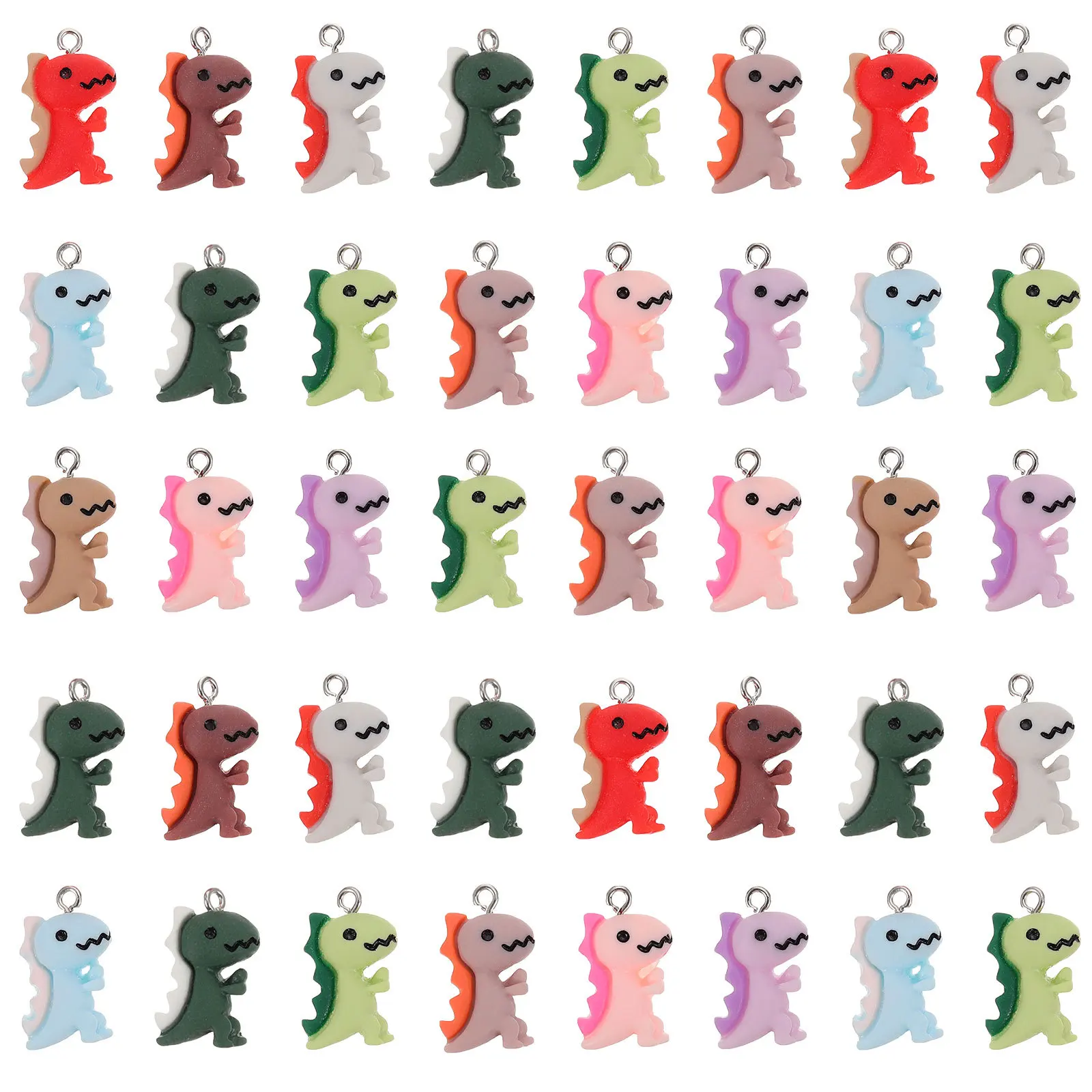 

50Pcs Colorful Dinosaur Pendants Resin Lightweight Strong DIY Jewelry Material for Crafting Keychains Bag Tags Ornament Hanging