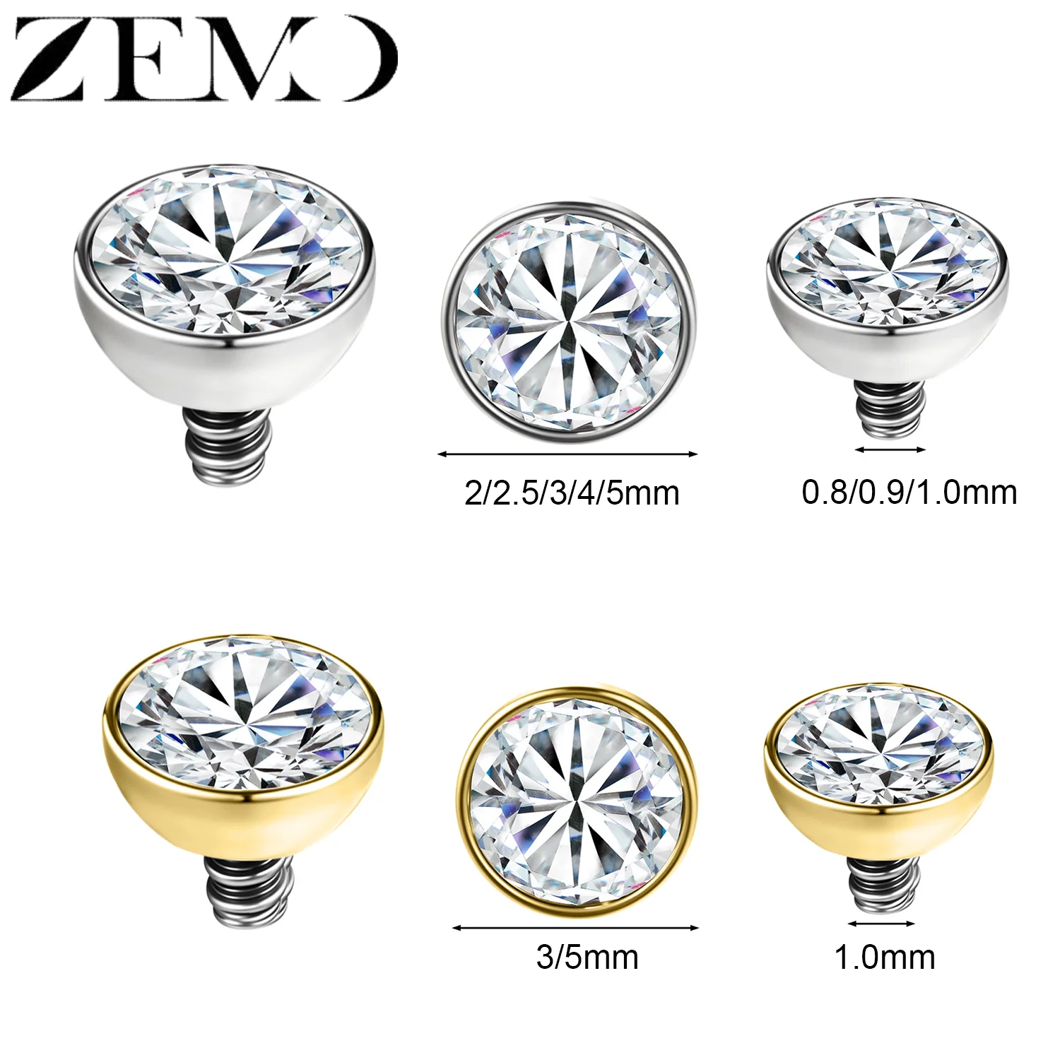 

ZEMO 1-2pcs/lot Stainless Steel Dermal Anchor Surface Piercing Top Skin Diver Crystal Microdermal Piercings Accessory 2/3/4/5MM