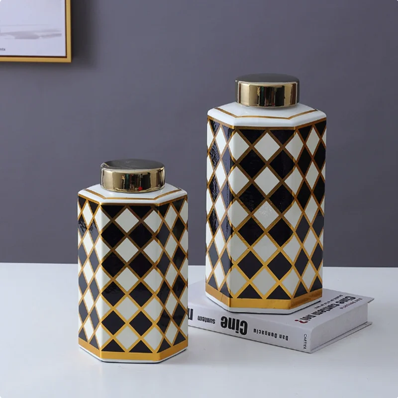 Geometric Black and White Striped Universal Jar, Storage Bottle, Ceramic Vase, Desktop Storage Container, Home Decoration Crafts