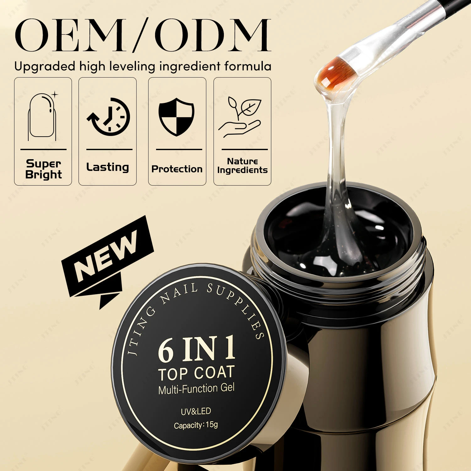 JTING 1 قطعة 15 مللي متعددة الوظائف 6in1 جل لامعة معطف فوقي صلب تأثير مختلف البناء هلام منشئ النمذجة التسوية هلام #1