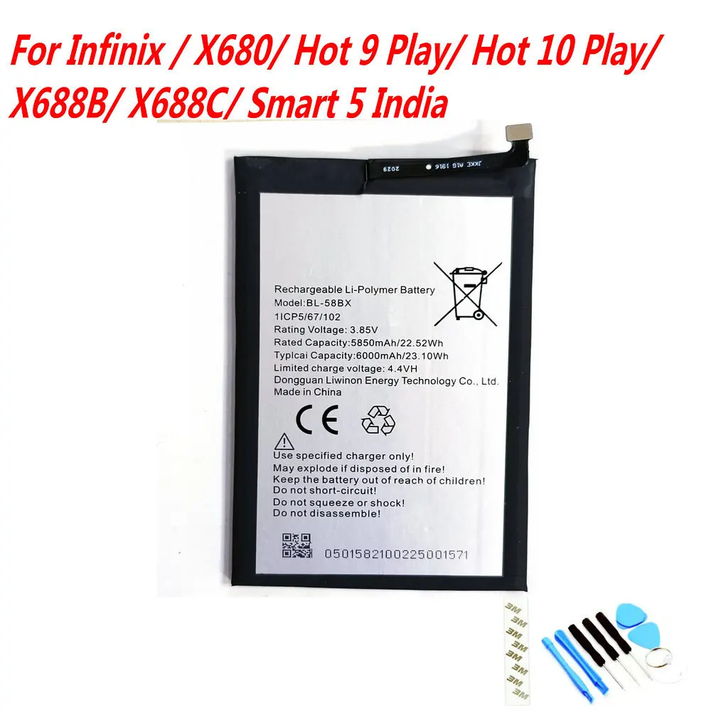 Original 6000mAh BL-58BX Battery For Infinix / X680/ Hot 9 Play/ Hot 10 Play/ X688B/ X688C/ Smart 5 India  Mobile Phone