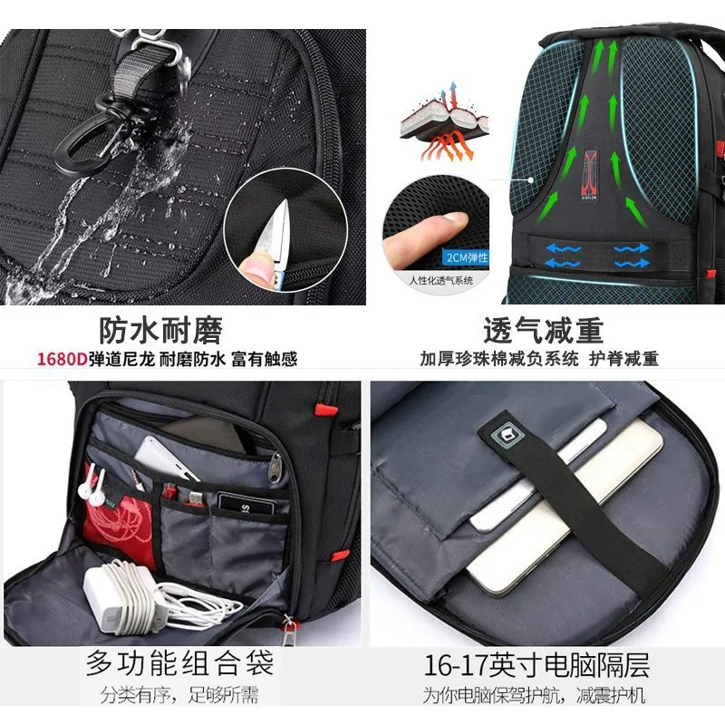 Schweizer Taschenmesser-Rucksack für Männer, Oberstufenschüler, Oxford-Stoff Business-Reiserucksack, Tasche, Computertasche – Detail 3